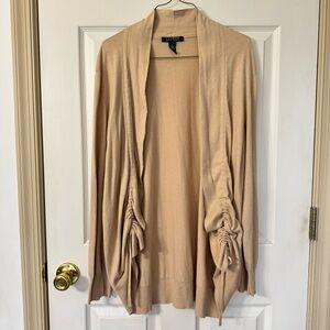 Lauren Ralph Lauren Size XL Beige Open Front Long Sleeve Cardigan W Cinch Front